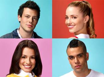 Glee club members - Finn, Quinn, Rachel, and Puck